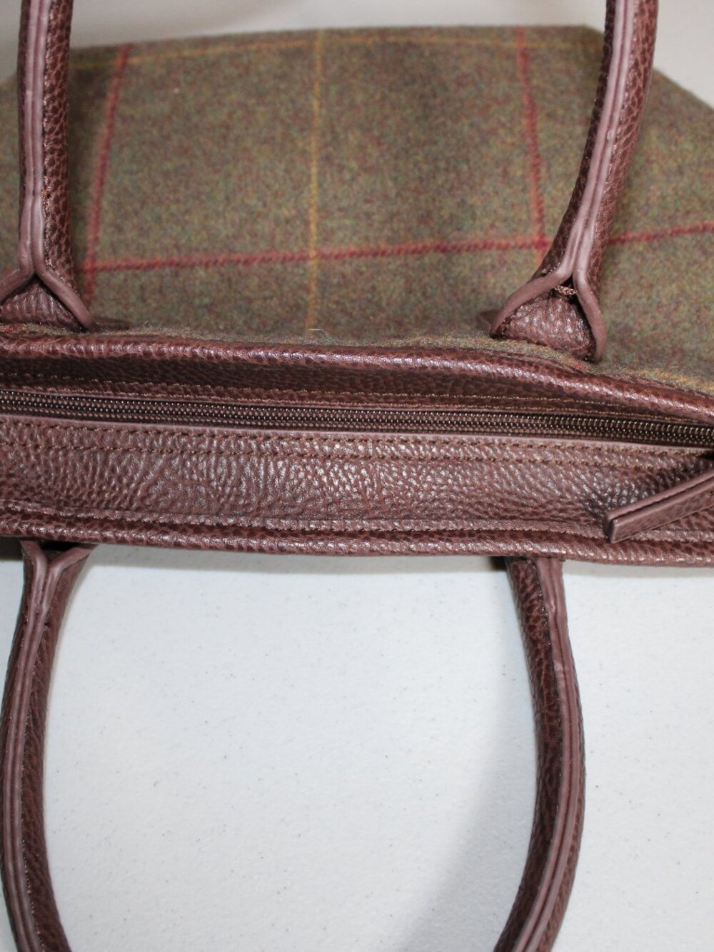 Joules Carey Tweed Grab Bag Dark Green Grid Check Wool Blend Purse - Picture 7 of 12